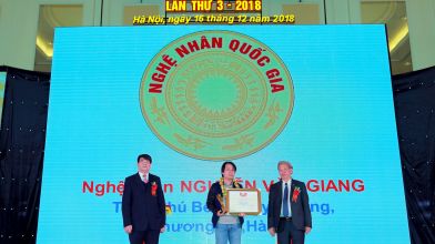 Kts Nguyễn Giang nhận danh hiệu “Nghệ Nhân Quốc Gia” , lĩnh vực : chế tác, xây dựng nhà gỗ cổ.